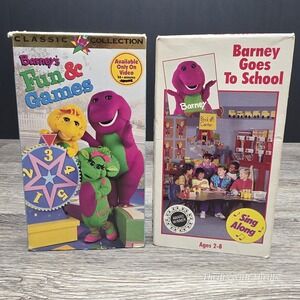 Vintage Barney Home Video VHS 2-Pack Fun & Games Barney Goes To School 1990s